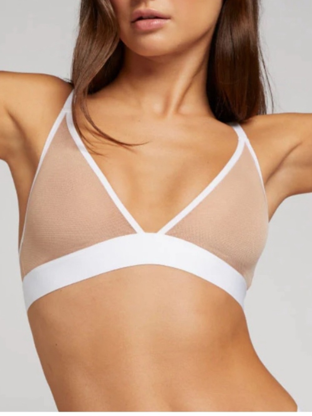 Negative Underwear Sieve Mesh Triangle Bra Bralette Buff White Wireless Size 4